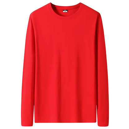 Large Size Solid Color Tops Men Long Sleeves Cotton T-shirt