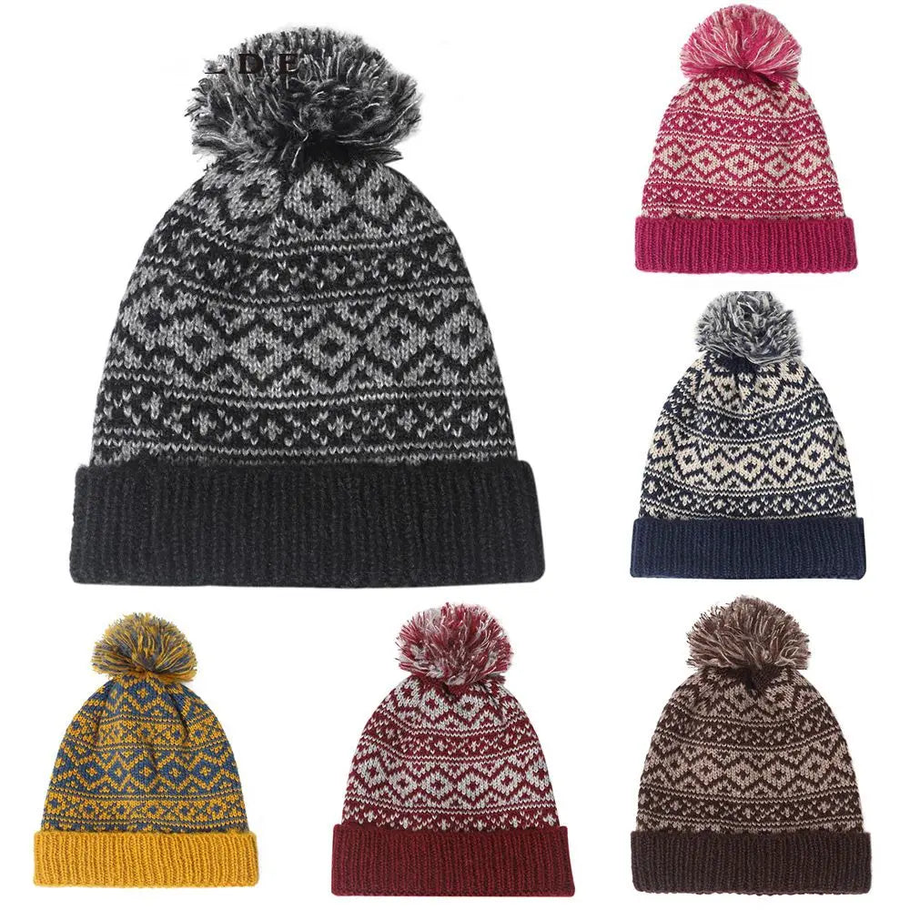 Ski Hat Winter Warm Mens Knitted Beanie Cap Pom Pom Hat