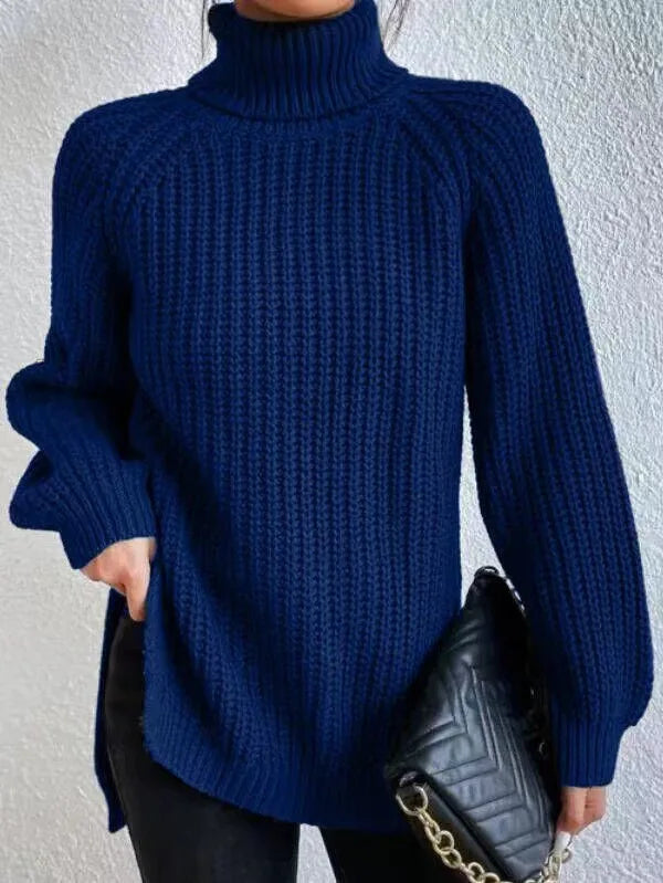 Women Winter Turtleneck Loose Sweater Elegant Drop Sleeve Tops