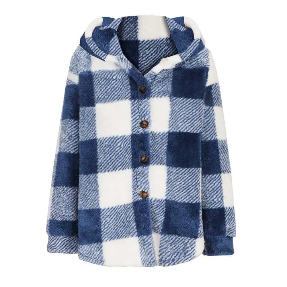 Winter Lady Coat Contrast Color Plush Lined Flannel Jacket