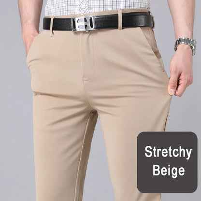 Male Pants Stretch Solid Black Smart Casual Trousers