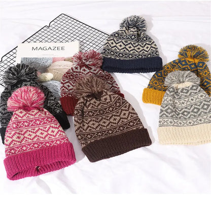 Ski Hat Winter Warm Mens Knitted Beanie Cap Pom Pom Hat