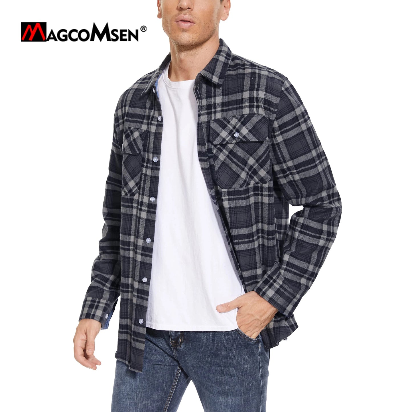 MAGCOMSEN Autumn Windproof Men's Flannel Shirt Warm Casual