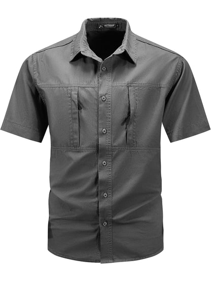 Retro Workwear Men's Long Sleeved Shirt Pocket Design