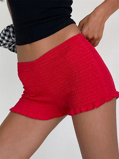 CHRONSTYLE Women Ruched Shorts Slim Fit Casual Ruffles