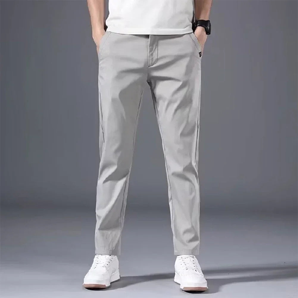 Fashion Men's Slim Fit Pants Solid Color Chino Trousers