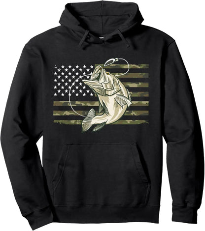 Fishing Camouflage US American Flag Bass Fish Hoodie