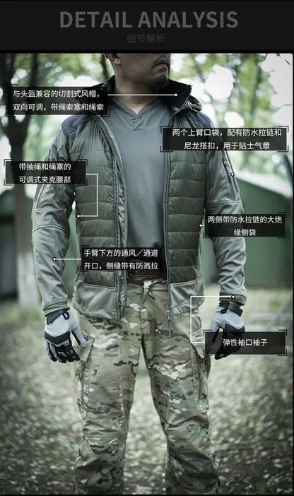 Tactical Soft Shell Hooded Jackets Mens Outdoor Windproof Waterproof