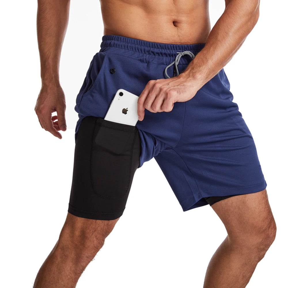 GITF Men's 2-in-1 Fitness Running 7-inch Shorts Quick Drying