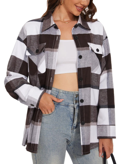 Women's Flannel Plaid Casual Button Down Blouse