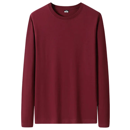 Large Size Solid Color Tops Men Long Sleeves Cotton T-shirt