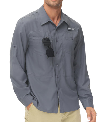 Men's UPF 50+ Long Sleeve Fishing Shirt with Zipper Pocket