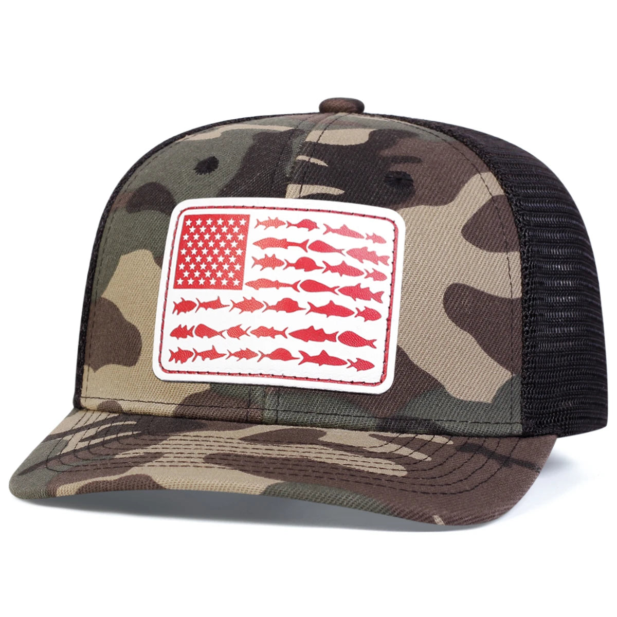 Unisex American Flag Small Fish Leather Label Caps Hat