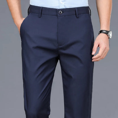 Male Pants Stretch Solid Black Smart Casual Trousers