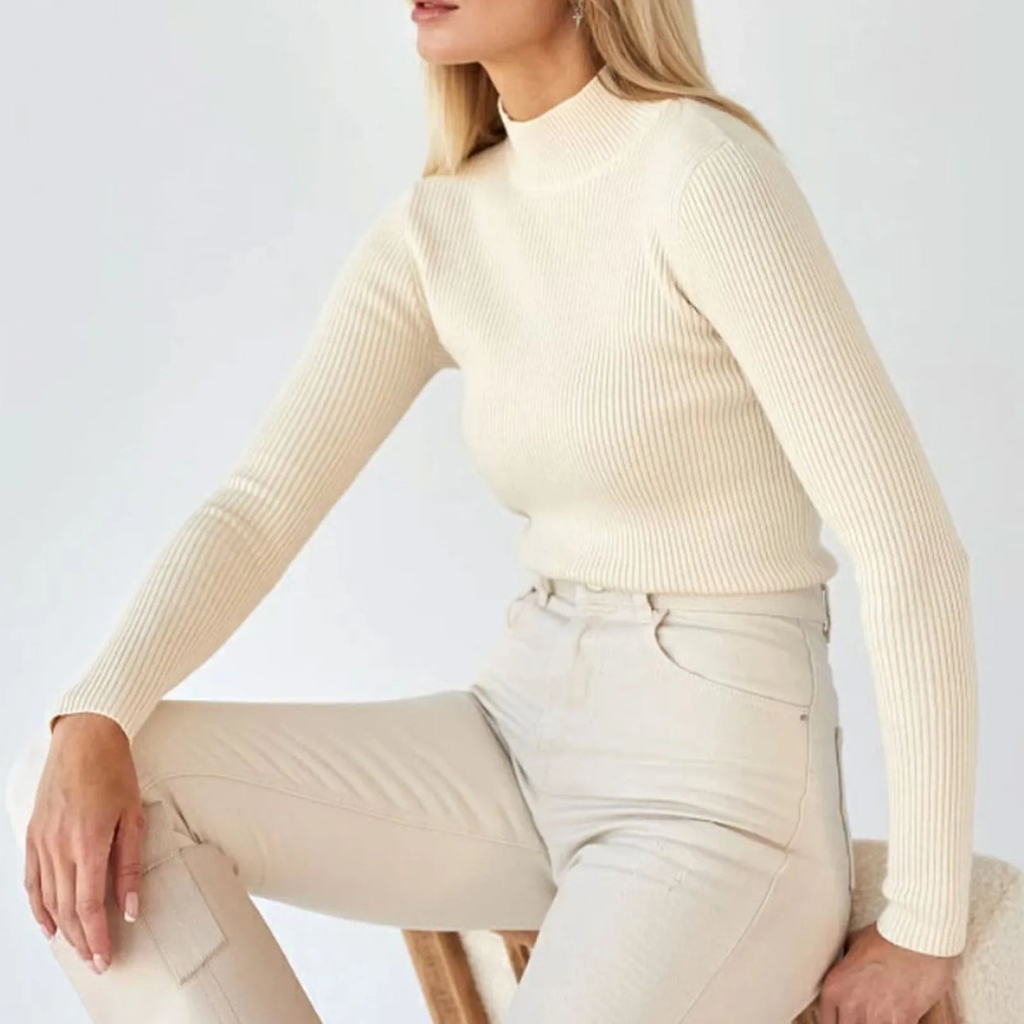 Women's Sweater Half High Neck Solid Slim Fit Pullover