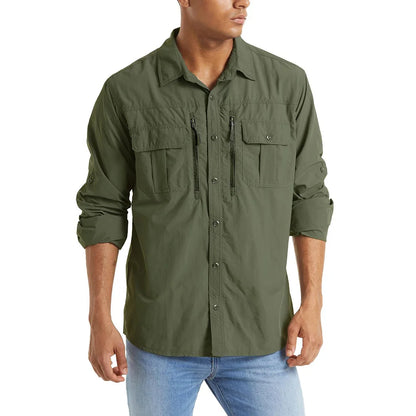 Men's Long Sleeve Shirt - Breathable Hiking, Camping & Work Shirt with Chest Pockets