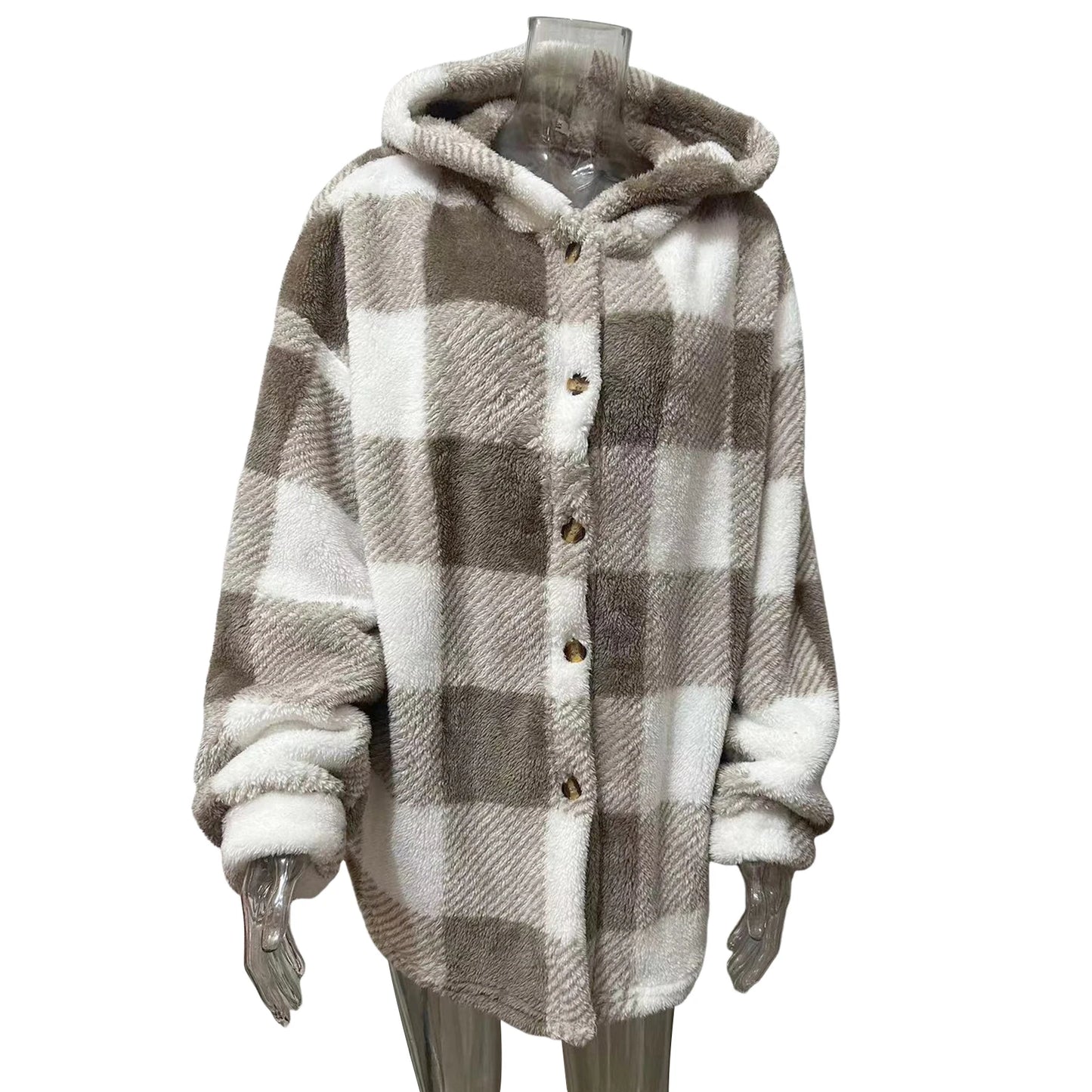 Winter Lady Coat Contrast Color Plush Lined Flannel Jacket