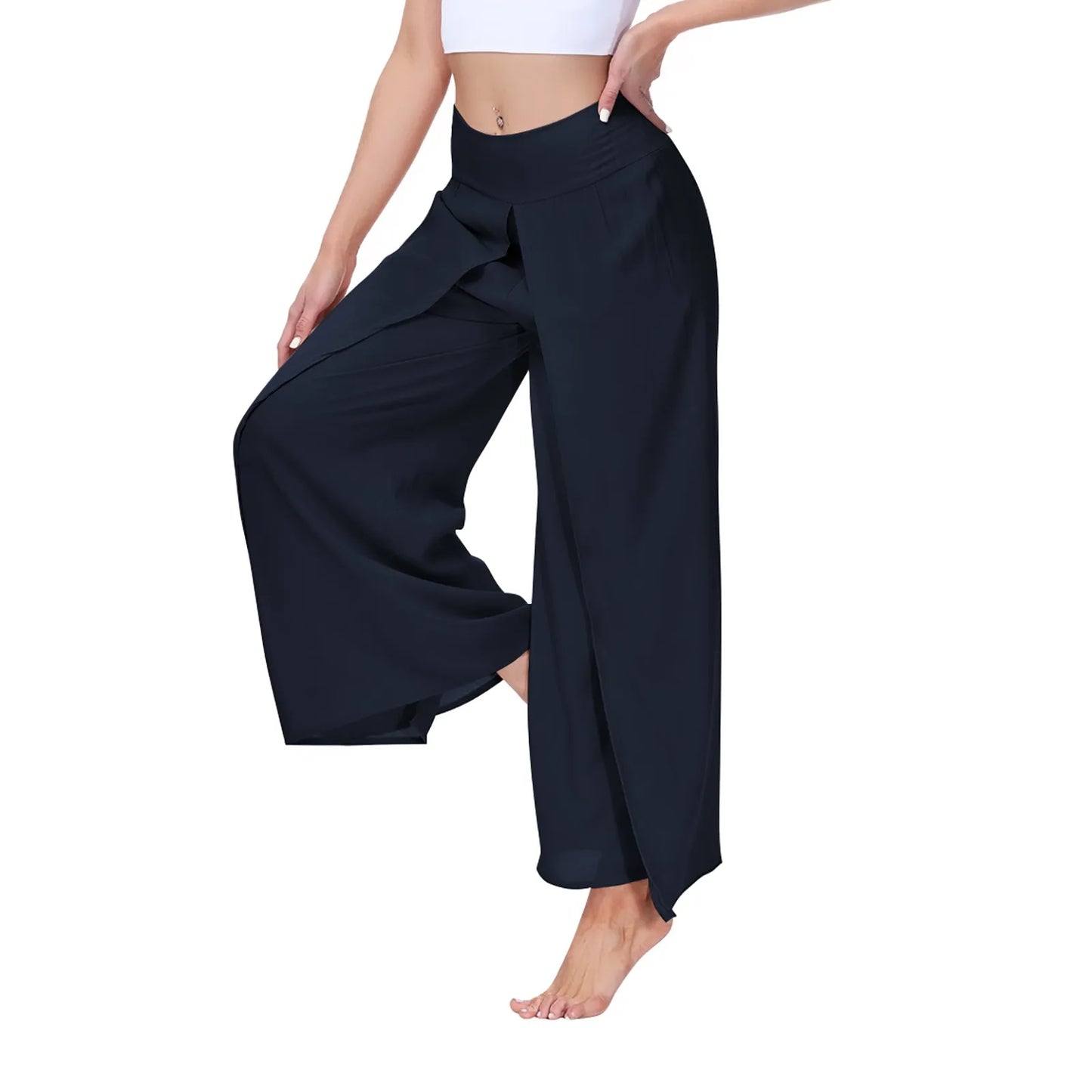 Women High Waisted Elastic Pleated Flare Palazzo Pants