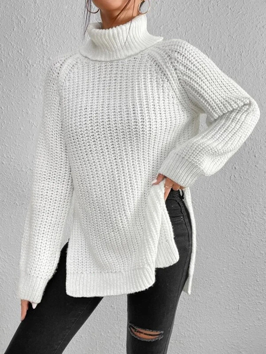 Women Winter Turtleneck Loose Sweater Elegant Drop Sleeve Tops