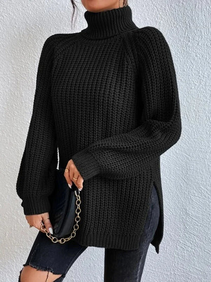 Women Winter Turtleneck Loose Sweater Elegant Drop Sleeve Tops