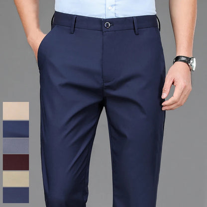 Male Pants Stretch Solid Black Smart Casual Trousers