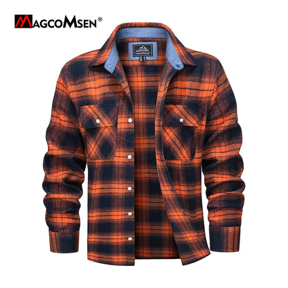 MAGCOMSEN Men's Plaid Flannel Shirts Long Sleeves Casual Cotton