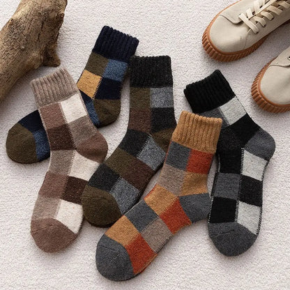 Vintage Lattice Wool Socks Men Winter Thick Warm Plush Socks