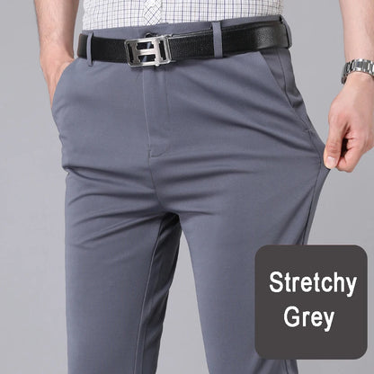 Male Pants Stretch Solid Black Smart Casual Trousers