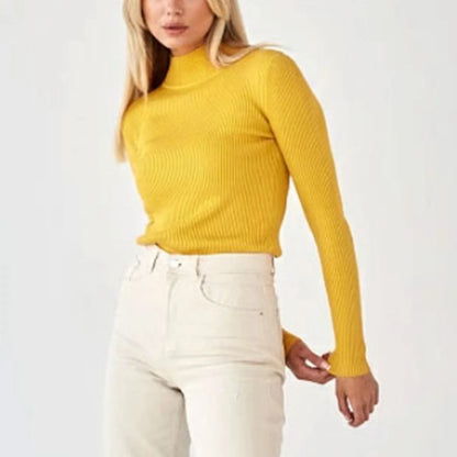 Women's Sweater Half High Neck Solid Slim Fit Pullover