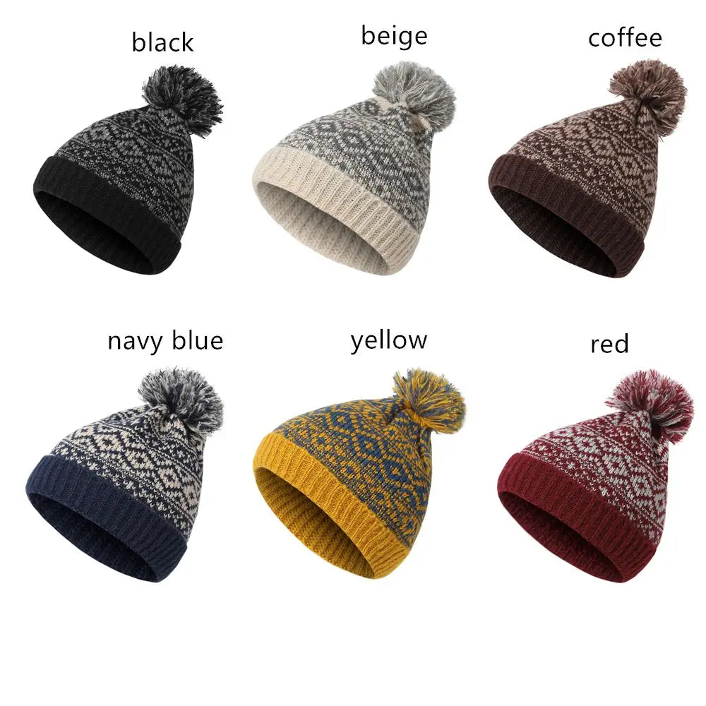 Ski Hat Winter Warm Mens Knitted Beanie Cap Pom Pom Hat