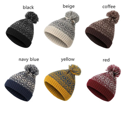 Ski Hat Winter Warm Mens Knitted Beanie Cap Pom Pom Hat