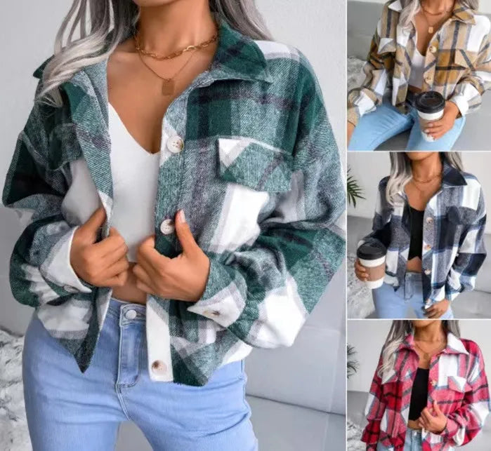 Autumn Plaid Jacket Women Loose Checkered Jacket Female