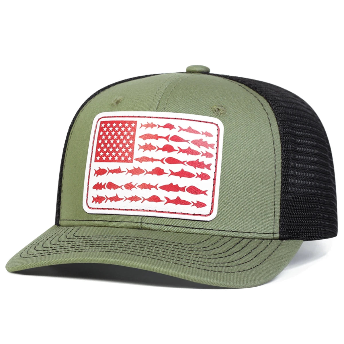 Unisex American Flag Small Fish Leather Label Caps Hat